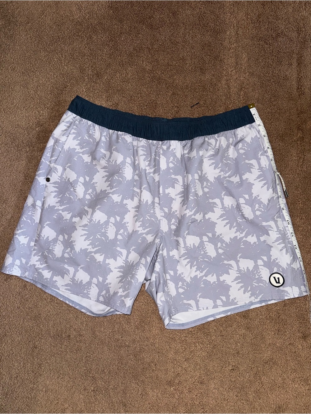 Vuori Men's Gray Palm-Print Swim Trunks